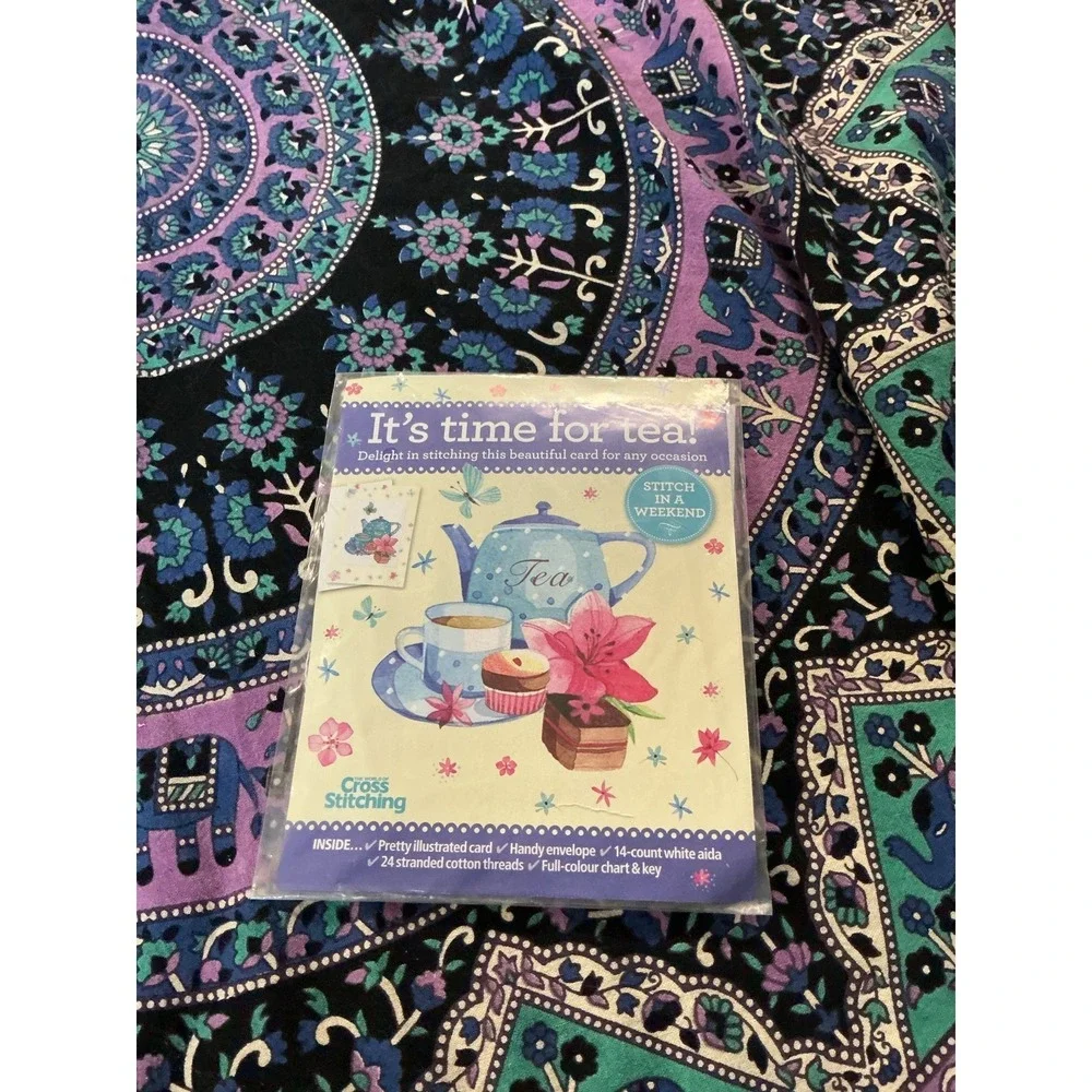 The World of Cross Stitching It's Time for Tea Card Kit 14 Count Aida New